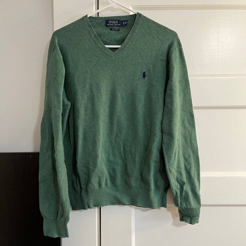 Ralph Lauren V-Neck Cotton Sweater Forest Green